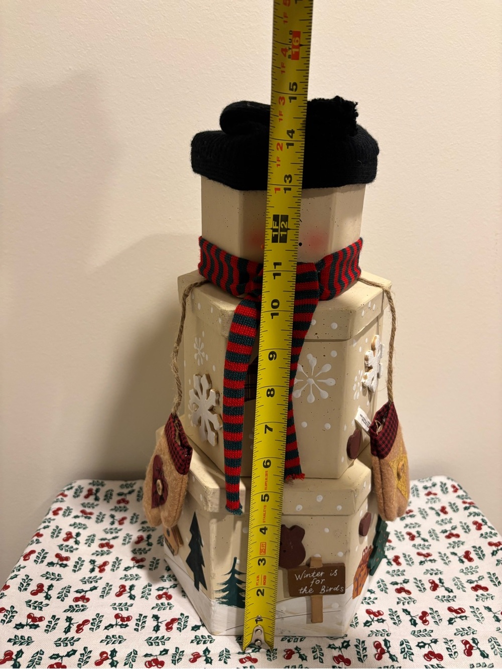 Holiday Snowman Decorative Stackable Box - Cream with Red & Green Scarf - Picture 2 of 10
